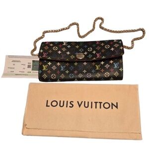 Louis Vuitton Takashi Murakami Black Multicolor Sarah Long Wall Comes With COA